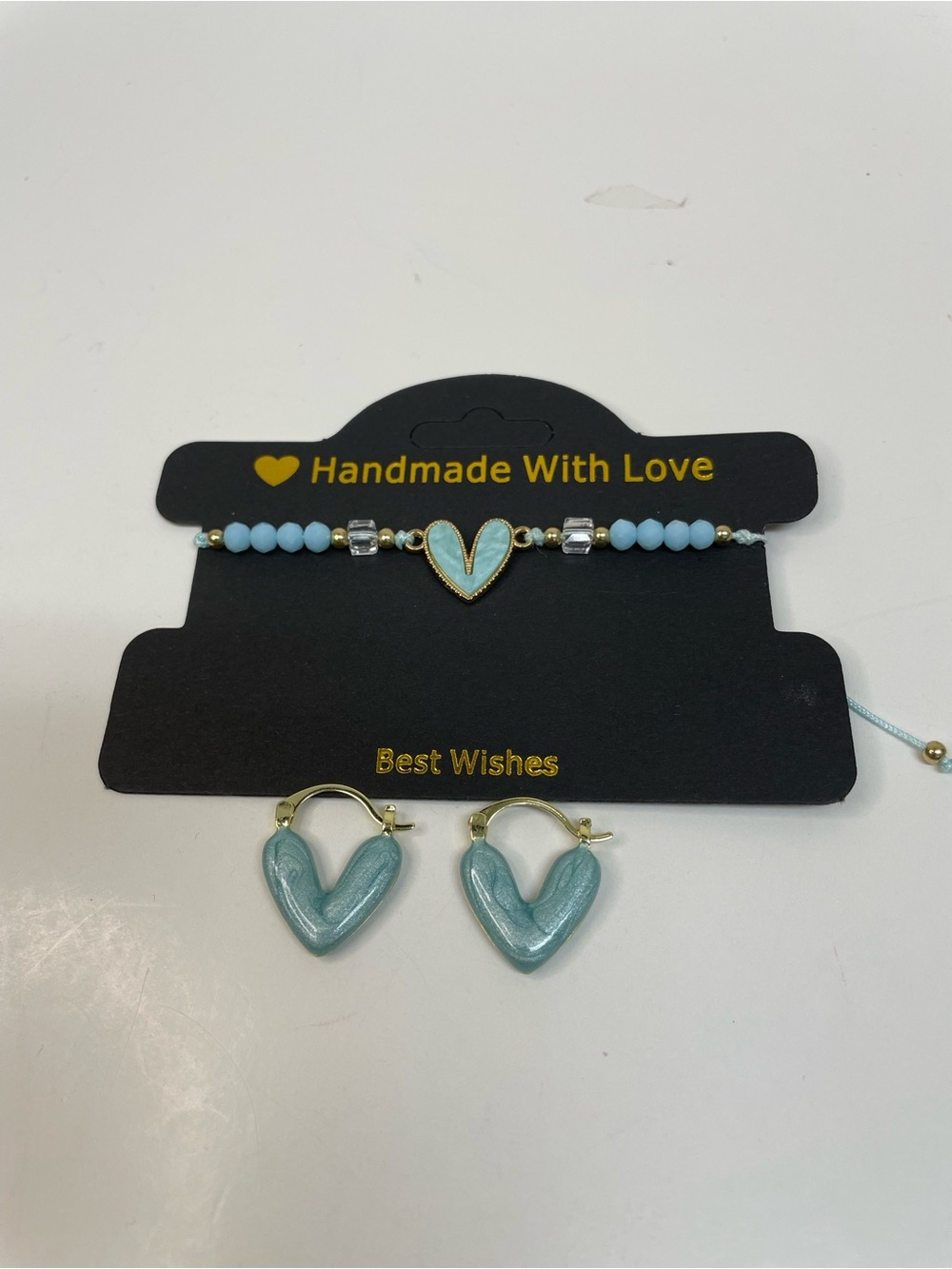 Light Blue Heart Bracelet & Hoop Earrings Set
